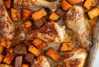 Crispy Sheet Pan Chicken Legs with Roasted Sweet Potatoes