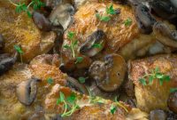 Crispy Roast Chicken with Garlic Mushrooms and Cream Sauce