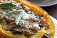 Roasted Spaghetti Squash with Garlic Mushrooms and Parmesan