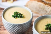 Creamy Truffle Cauliflower Soup with Crispy Kale