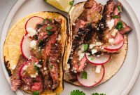 Baja-Style Steak Tacos with Tangy Slaw and Lime Crema