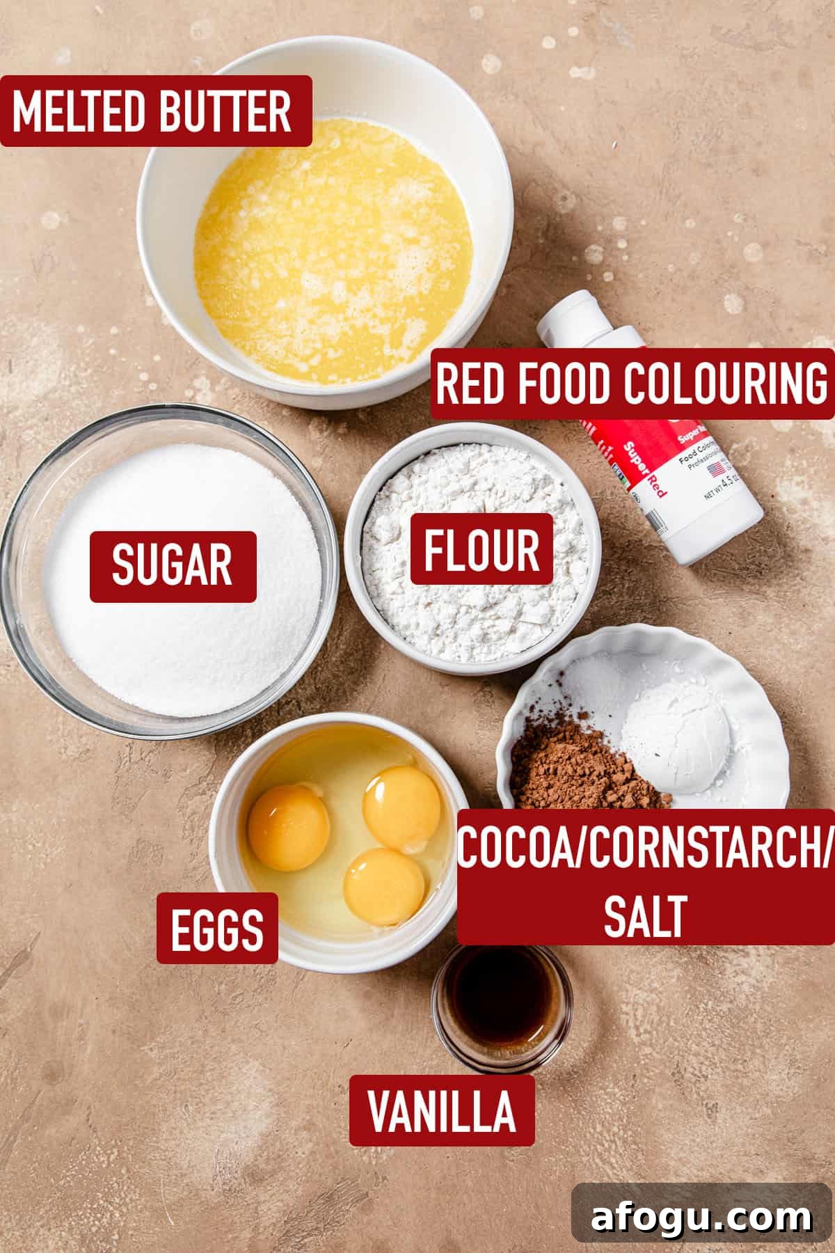 labeled red velvet brownie ingredients