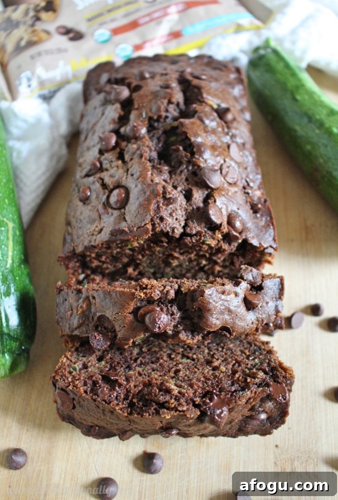 Double Chocolate Zucchini Bread Recipe — Moist Chocolate Zucchini Loaf 4 Double Chocolate Chip Zucchini Bread loaf