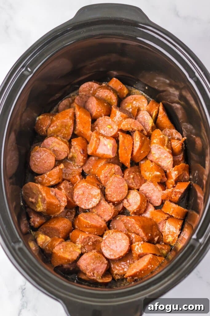 Smoked sausage in a crock pot.