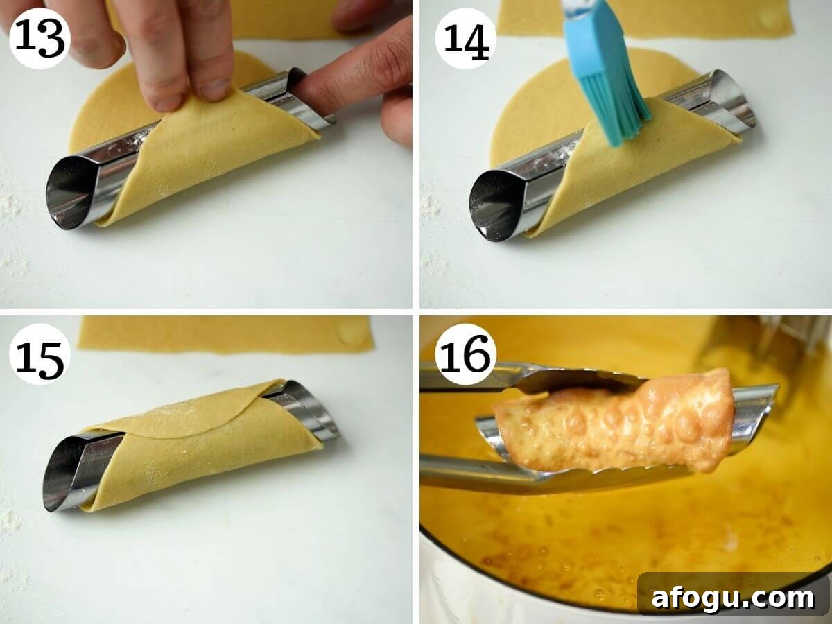 Homemade Sicilian Cannoli Recipe: Crispy Shells & Ricotta Filling 7 Step by step photos showing how to shape and fry cannoli shells