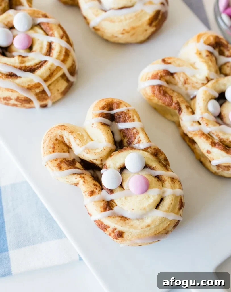 Decorated cinnamon roll bunnies