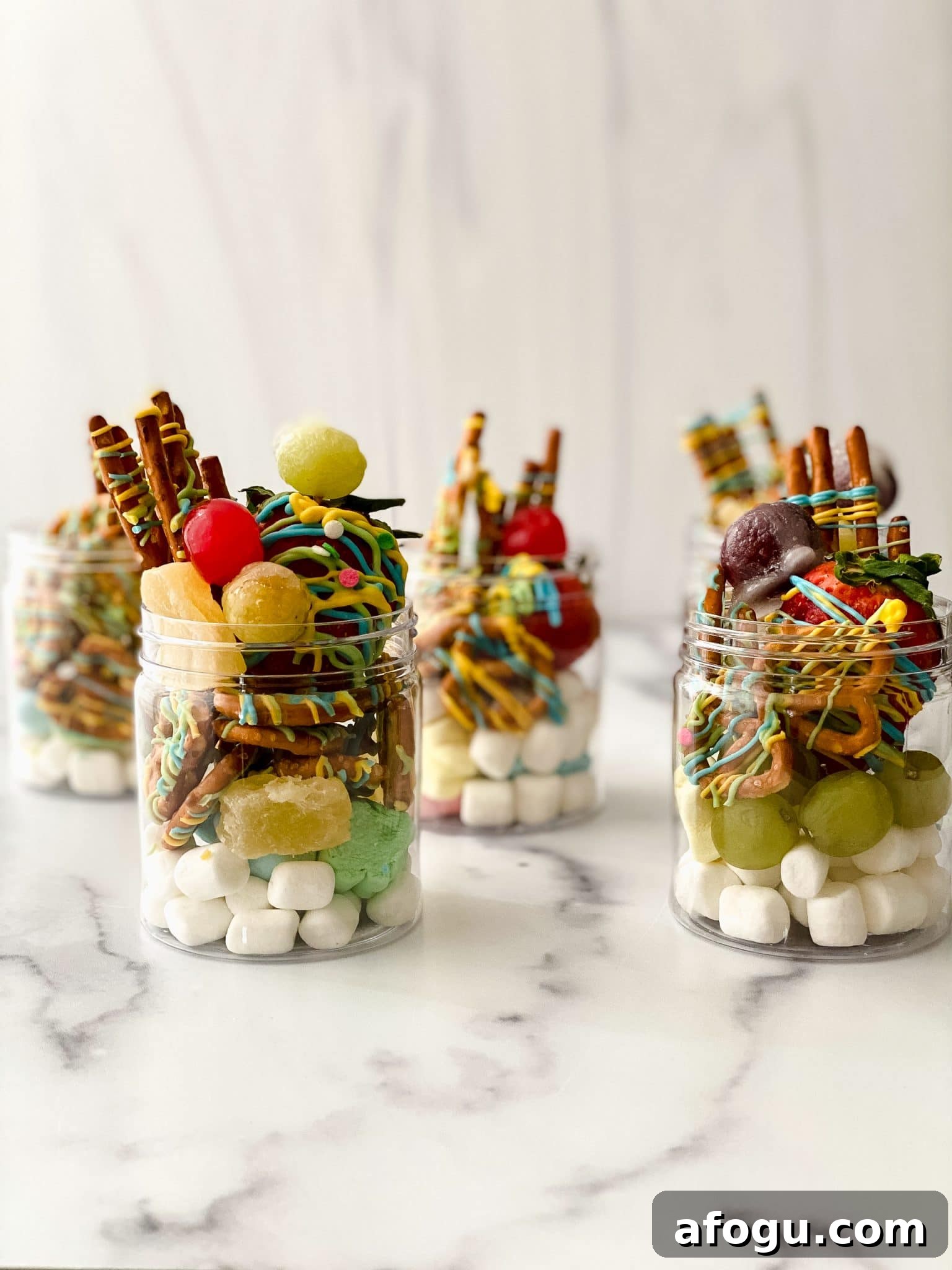 jars filled with sweet ingredients for jarcuterie.