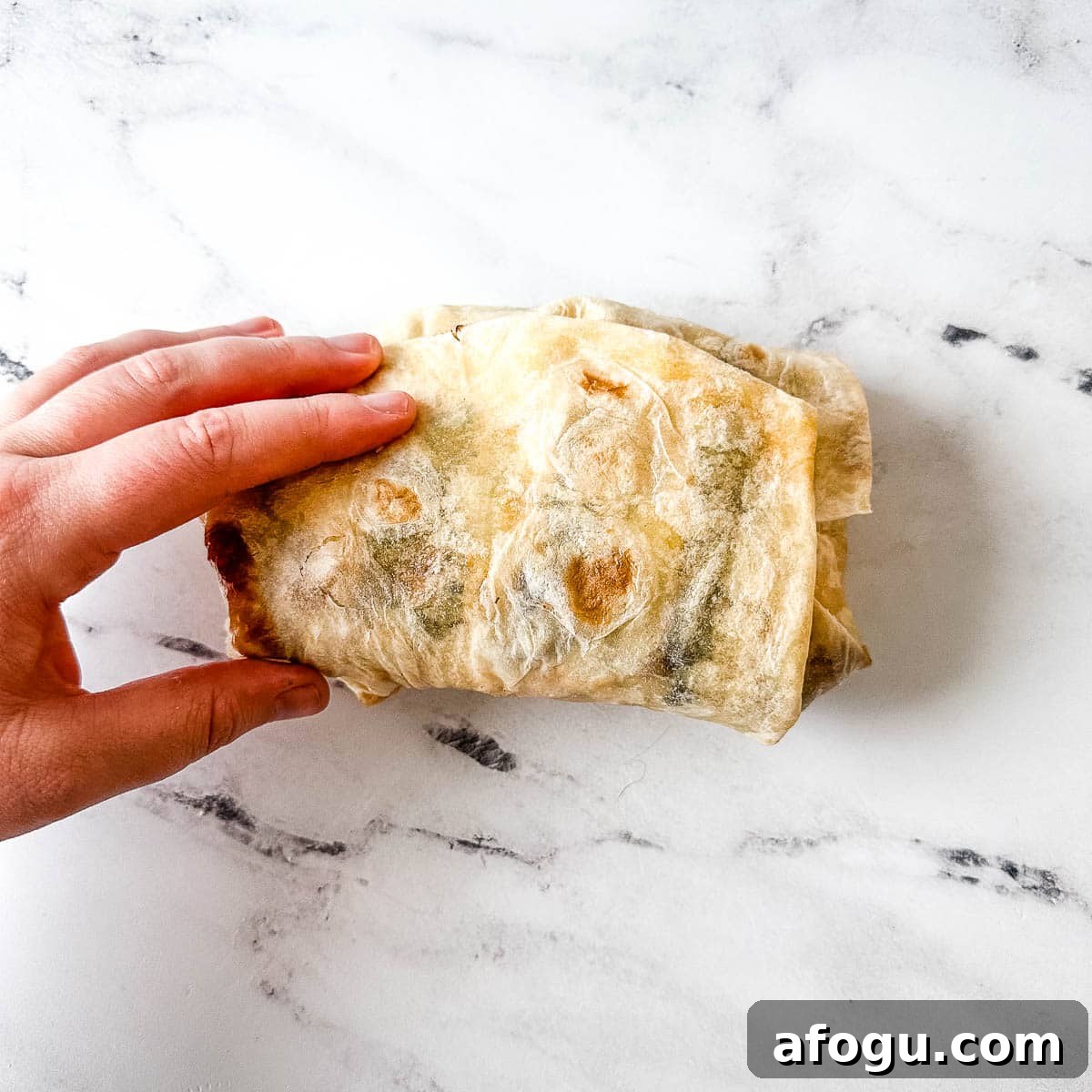 Fully wrapped carne asada burrito.