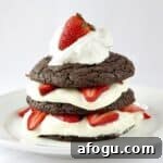 Chocolate Strawberry Shortcake with Amaretto Cream Filling 11 Chocolate Strawberry Shortcake on white plate