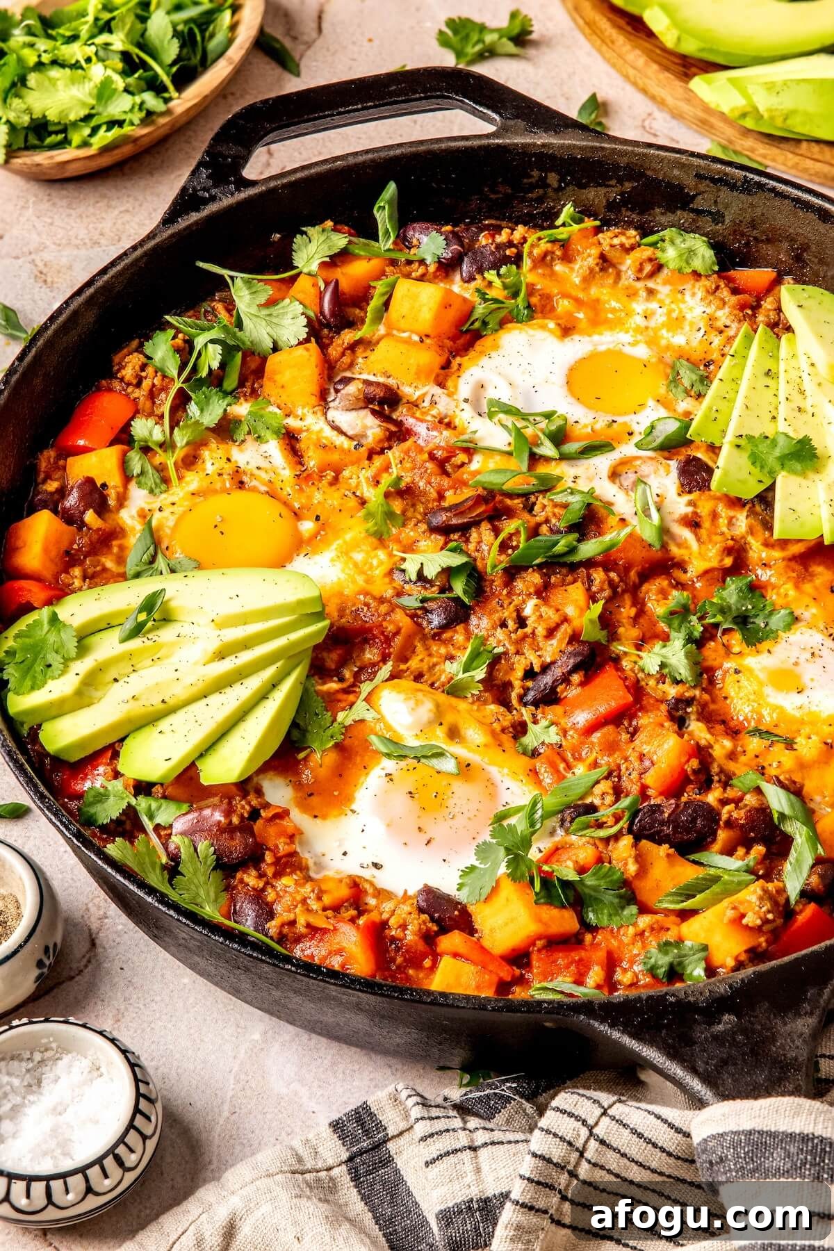 Breakfast Chili Sweet Potato Hash - Olivia Adriance