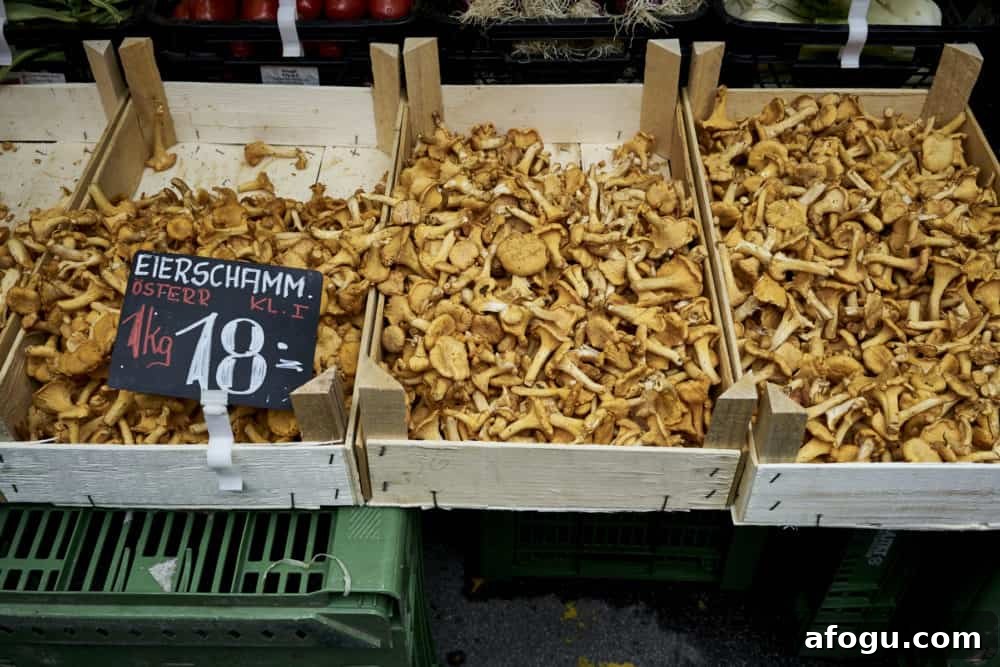 Top Vienna Markets: Where to Shop Local Food, Crafts & Gifts 4 Crates of mushrooms on display at Rochusmarkt in Vienna.