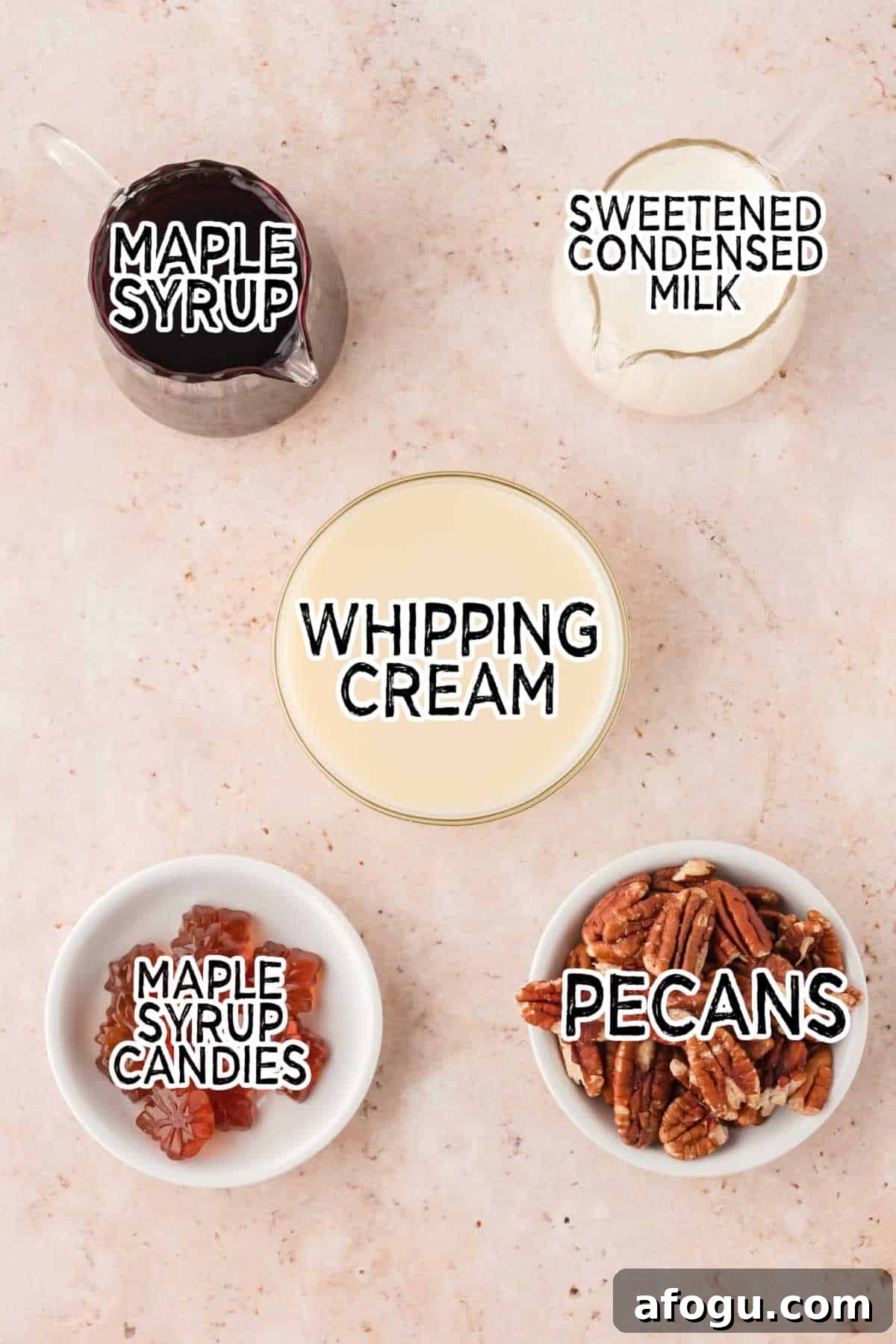 Ingredients to make maple pecan ice cream.