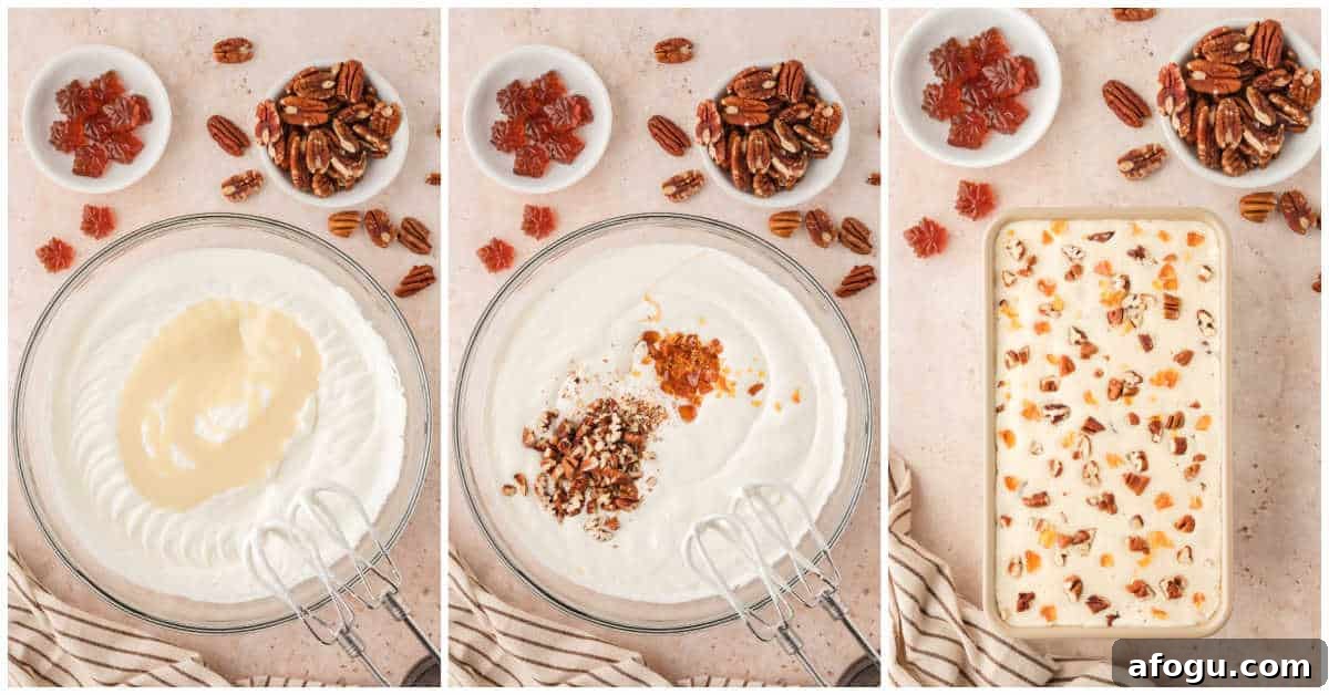 Steps to make no-churn maple pecan ice cream.