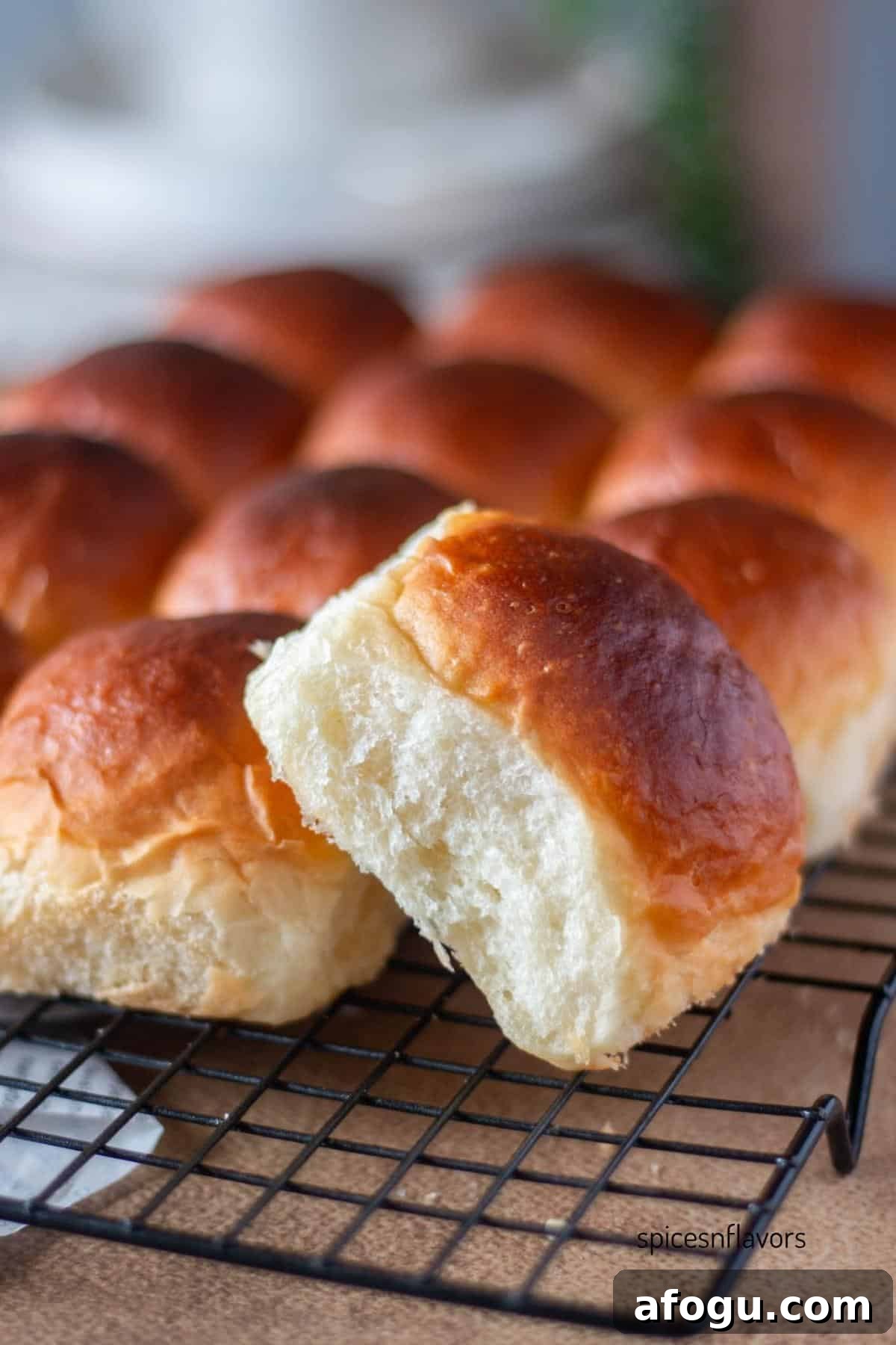 side view of the bread dinner roll placed on wire rack