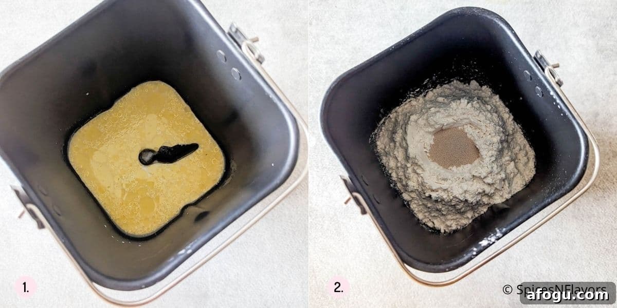 adding ingredients in the bread machine pan