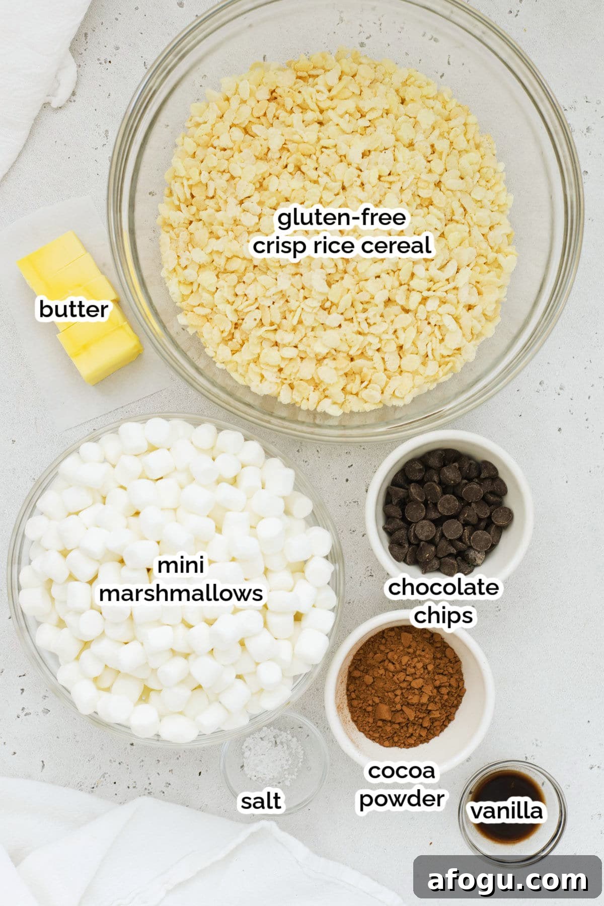 ingredients for gluten-free chocolate rice krispie treats