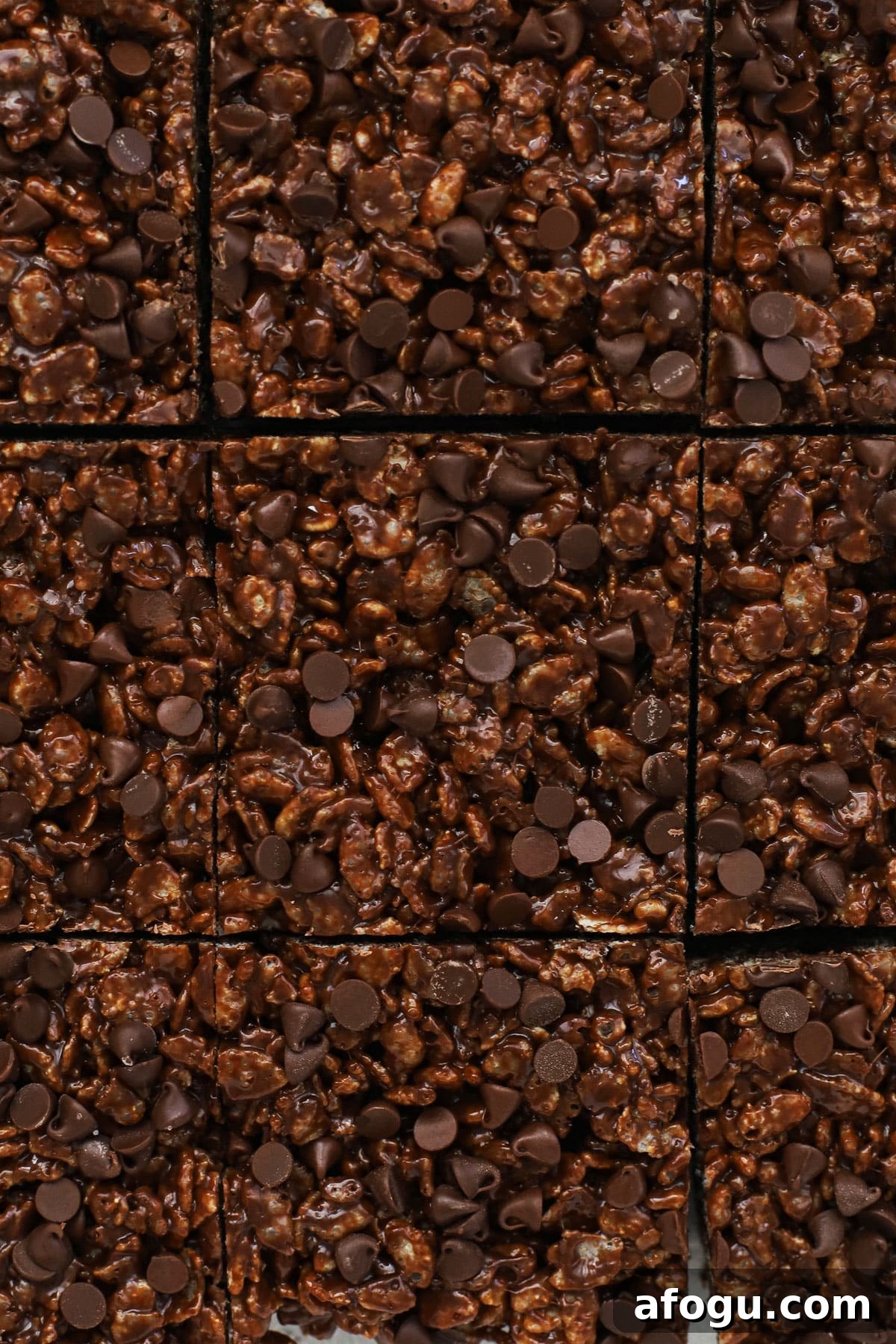 gluten-free chocolate rice krispie treats cut into squares
