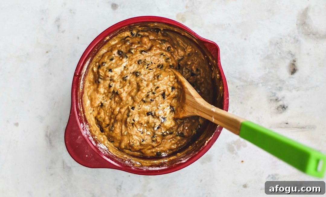 Walnut Chocolate Chip Banana Bread with Sour Cream Swirl 5 Bowl of banana bread mix.