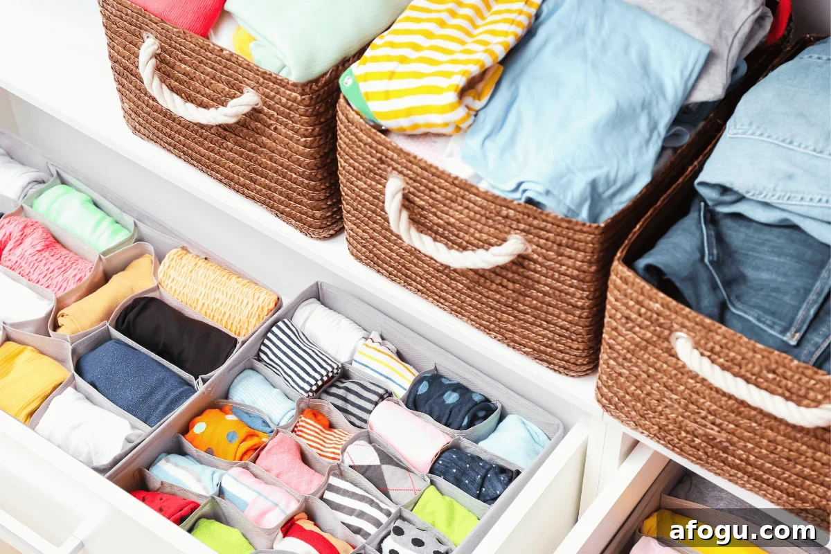 An organized kids closet with clothes stored neatly
