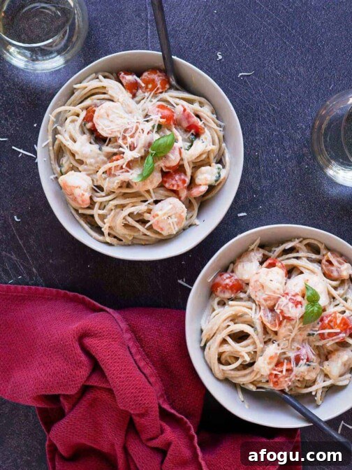 Two bowls of gluten free shrimp carbonara