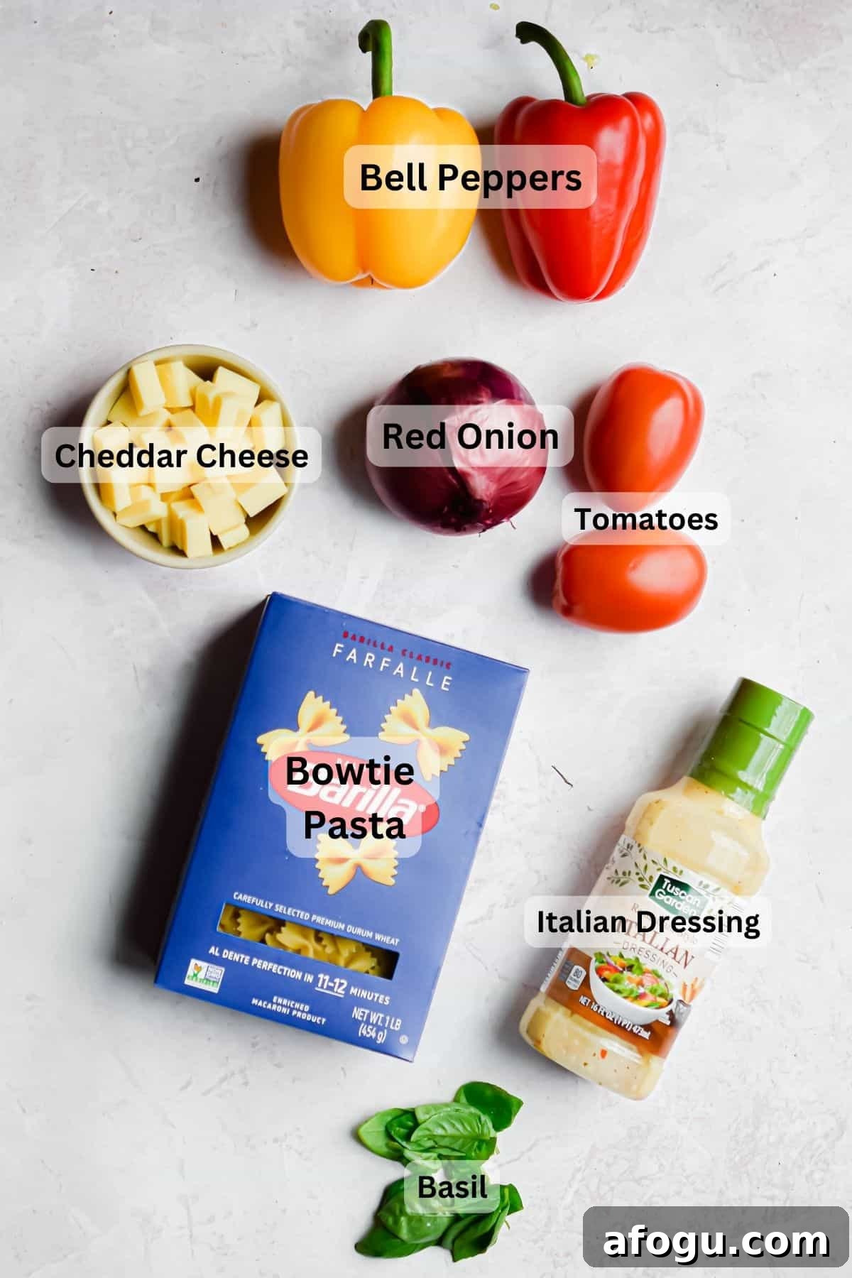 The ingredients are labeled and laid out.