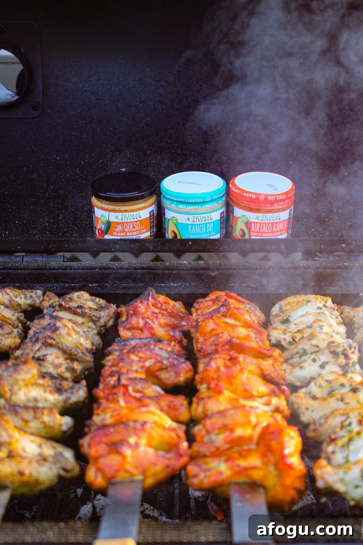 Chicken Wing Skewers with the Primal Kitchen dips.