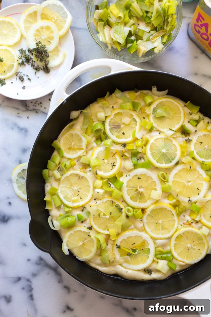 Leek Lemon and Thyme Skillet Focaccia - pre-baked