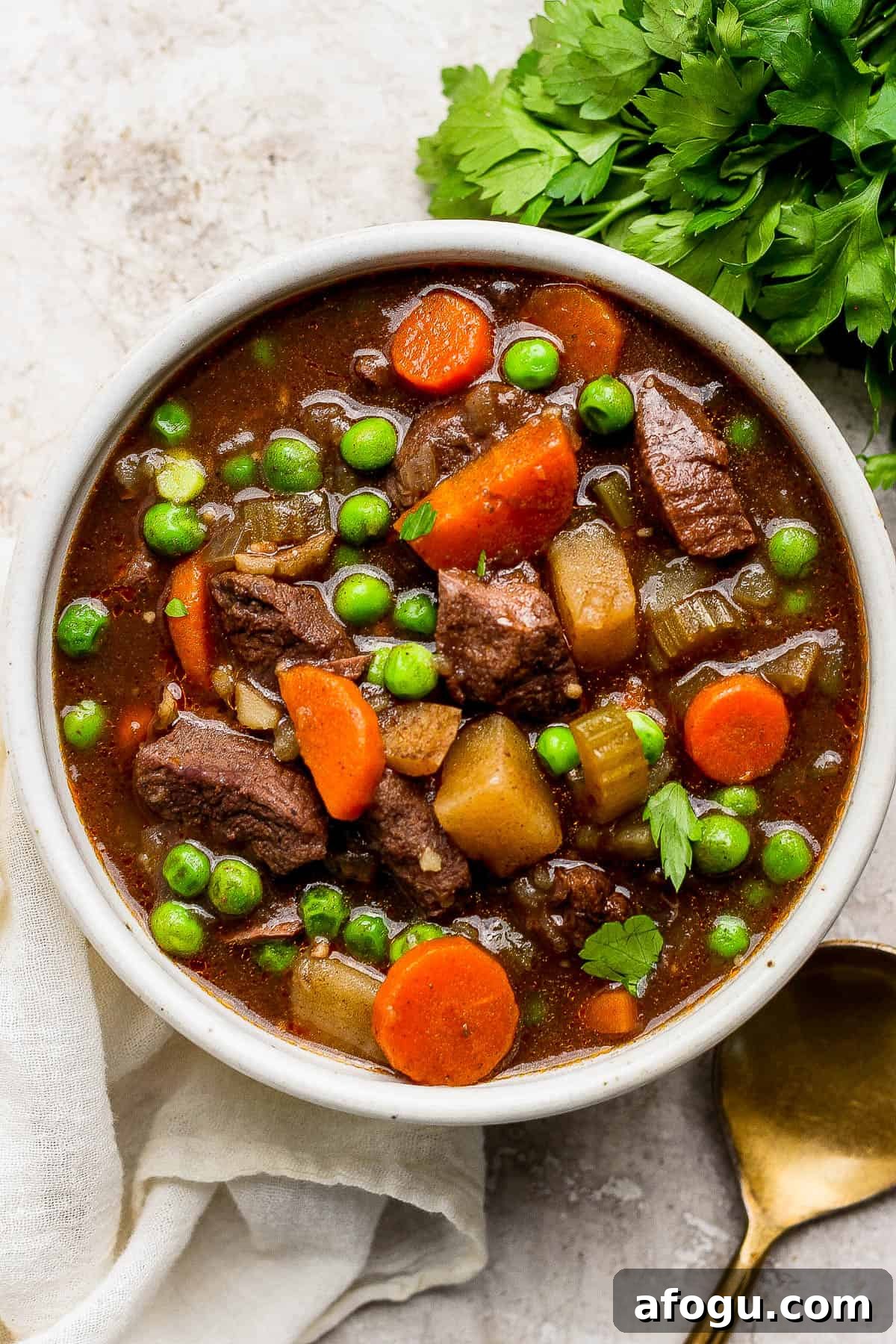 Bowl of crockpot venison stew.