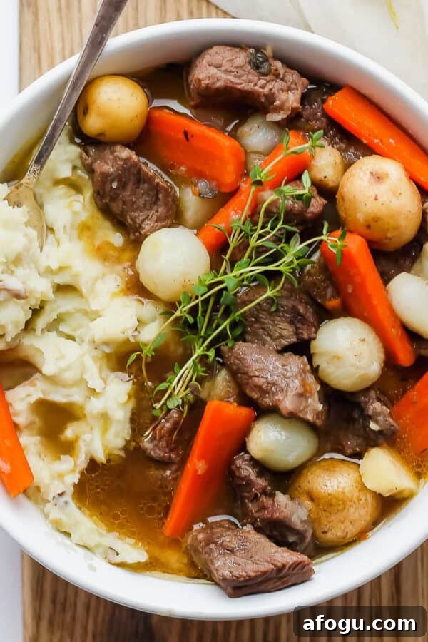 A bowl of comforting Irish beef stew.