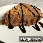 Frozen S’mores Pie Recipe: No-Bake Chocolate Graham Dessert 7 slice of s'mores pie drizzled with chocolate on a small white plate