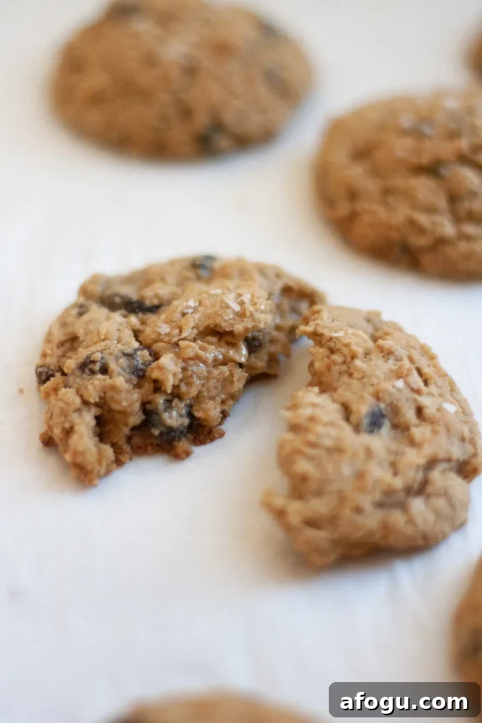 Brown Butter Oatmeal Raisin Cookies Recipe — Chewy & Flavorful 9 cookie split in half