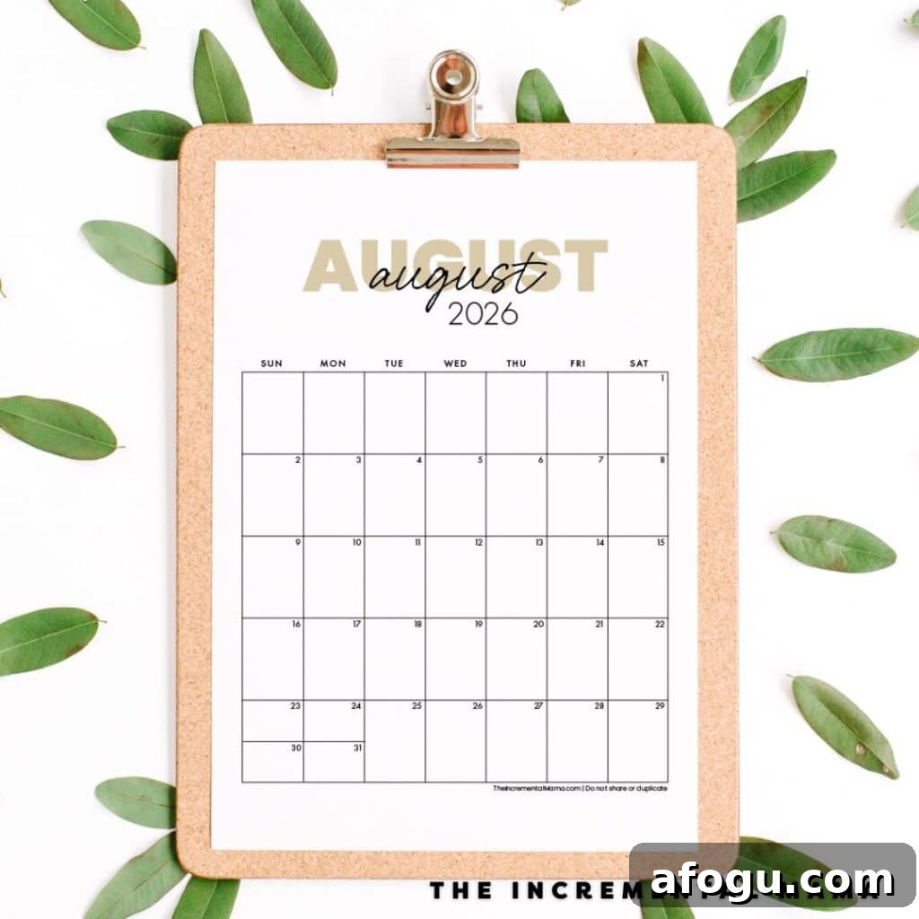 august 2026 calendar PDF