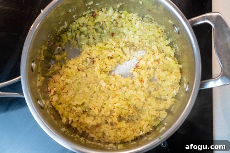 Cooking the onion, celery and fennel bulb