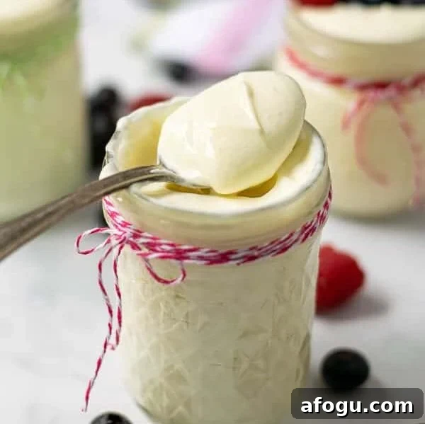 spoonful of lemon whipped greek yogurt in a jar