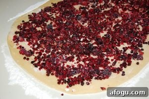 Flaky Blackberry Sweet Rolls with Vanilla Glaze 3 Blackberry filling on dough