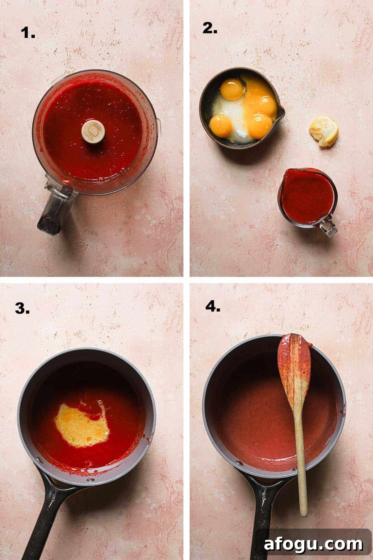 four steps to make strawberry curd.