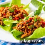 Thai Basil Chicken in lettuce leaves