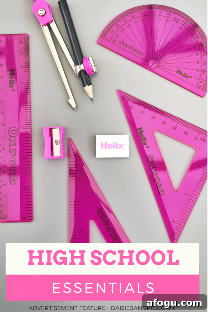 High School Essentials: A Teen’s Honest Guide 2 Oxford Maths set in pink. Text 'high school essentials'