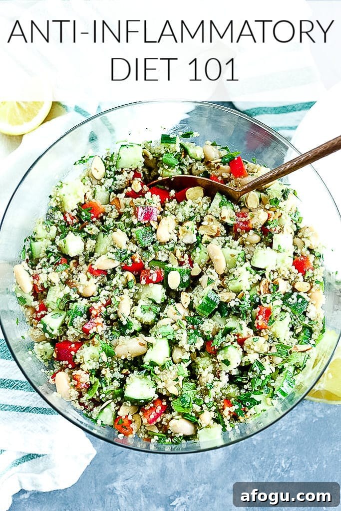 Anti-inflammatory Diet 101 pintrest graphic