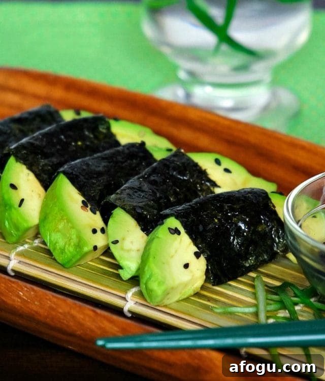 Seaweed-Wrapped Avocado Rolls: Simple Sushi-Style Snack 2 Avocado wrapped with Seaweed