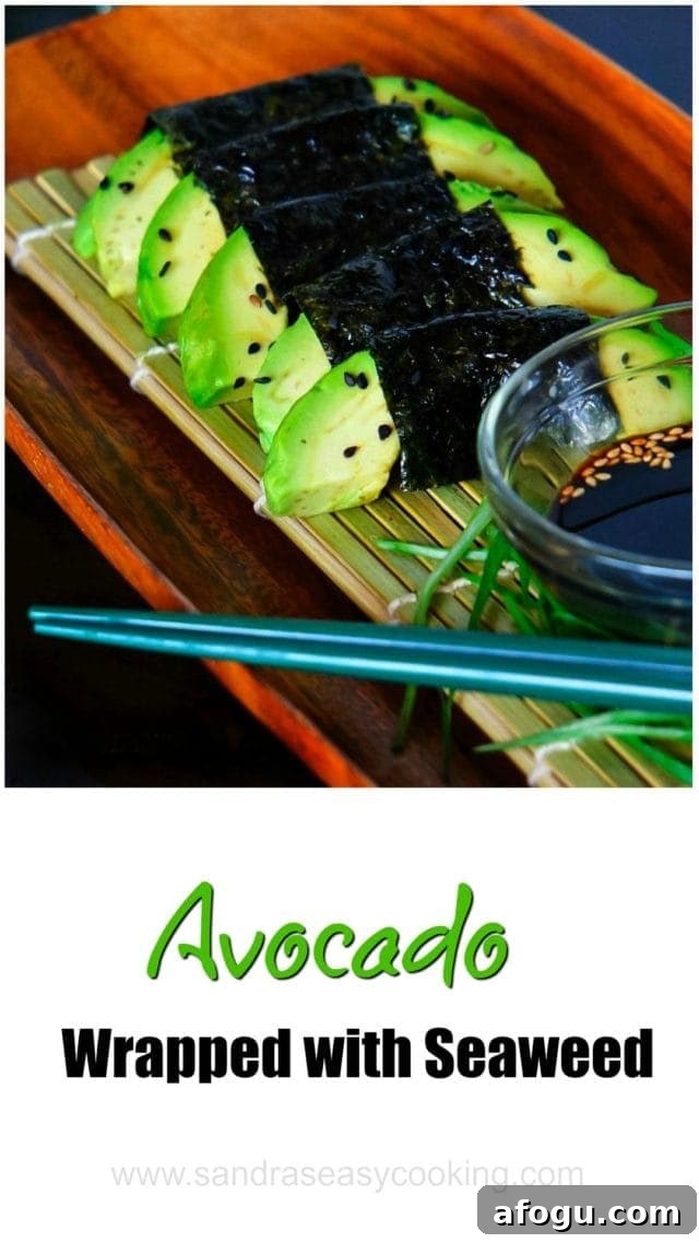 Seaweed-Wrapped Avocado Rolls: Simple Sushi-Style Snack 3 Avocado wrapped with Seaweed