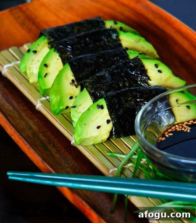 Seaweed-Wrapped Avocado Rolls: Simple Sushi-Style Snack 4 Avocado wrapped with Seaweed