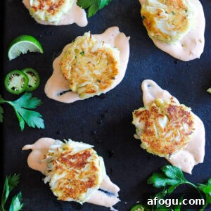 Coconut Lime Crab Cakes on platter.