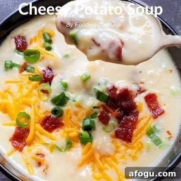 Instant pot loaded potato soup in a black bowl being lifted with a spoon