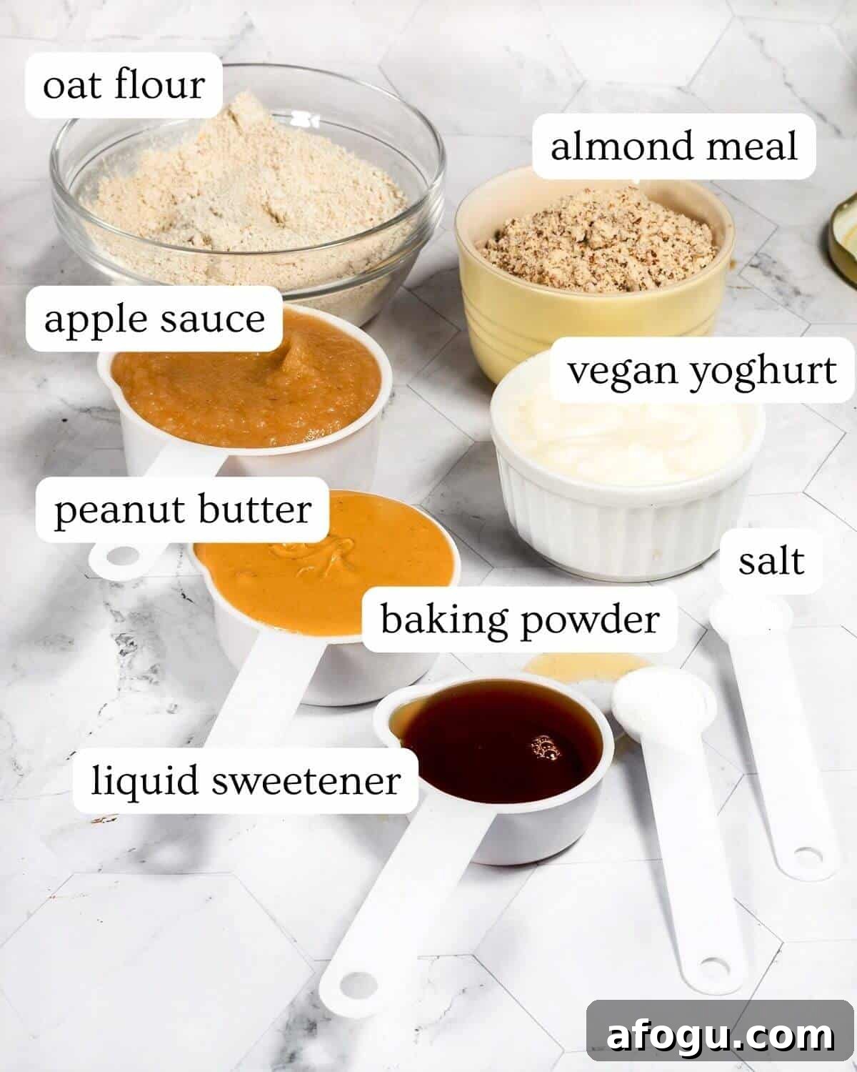 Ingredients to make gluten-free, vegan peanut butter cake.