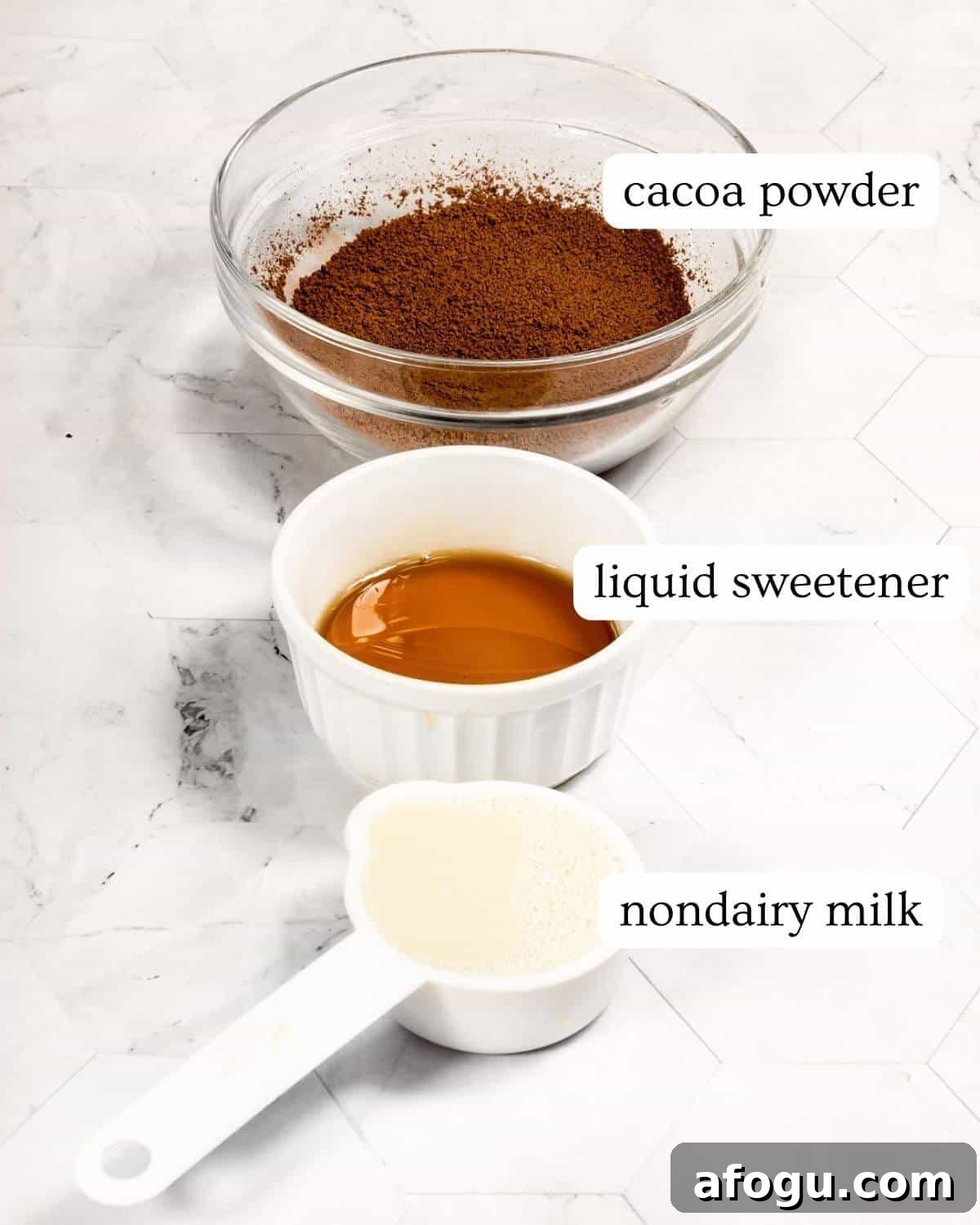 Ingredients for healthy vegan chocolate ganache frosting.