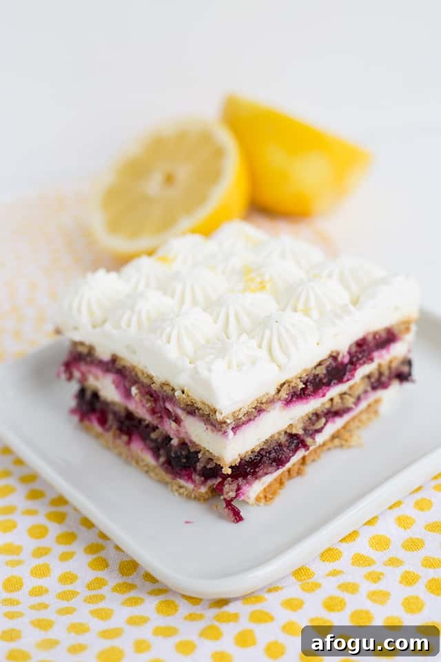 Blueberry lemon icebox cake ready to serve