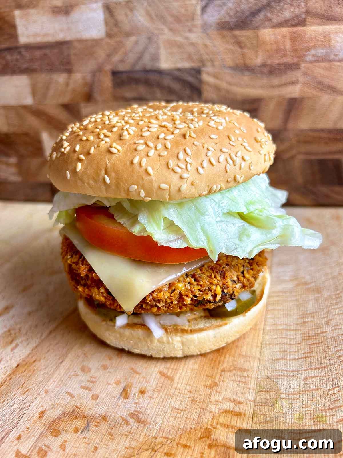black bean chickpea burger on cutting board