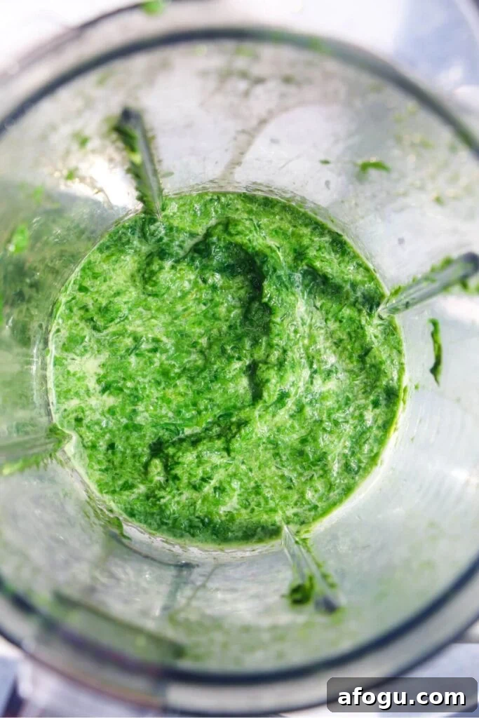 Blended wild garlic puree in a blender.