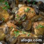 Close up of Crispy Roasted Chicken with Mushrooms and Cream
